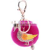 Hot Selling Rhinestone Swan Keychain With Pink Rabbit Fur Ball thumbnail-2
