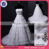 Muslim Style Strapless A-line Layered Lace Summer Wedding Dresses thumbnail-1