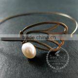 65mm Diameter One End Open Antiqued Bronze Butterfly Wing Fresh Water Pearl Charm Wiring Fashion Bangle Bracelet 6450048 thumbnail-2
