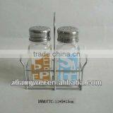 2pcs Glass Spice Jar Set With Metal Rack
