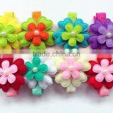 China Products Flower on Flower New Pattern Fabric Hair Pin Wool Felt Barrette Hair Clip With Beads for Newborn Baby Toddler thumbnail-1