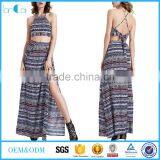 Long Skirt With Kurti and Tops for Sexy Women 2 Pieces Floral Halter Backless Crop Top + Maxi Skirt Set thumbnail-1