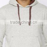 Grey Melange Hooded Sweatshirt For Man Long Sleeves With Elbow Patches Sweaters Kangaroo Front Pocket Ribbed Hem Hoody Custom thumbnail-6