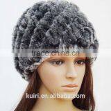 Rex Rabbit Fur Hats Fur Striped Knitted Cap for Women Genuine Rabbit Fur Hat Cap Winter Warms Hats thumbnail-6