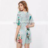 Rayon Floral Print Ladies Romper, Deep V-neck Sexy Half Sleeves Romper thumbnail-2