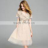 2017 Summer for Women Summer Lapel Stitching Grenadine Elegant Short Sleeve Slim Dress With Belt thumbnail-2