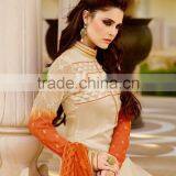 Astonishing Maize Color Straight Cut Bottom Cream Embroidery Border Orange Design Designer Semi Stitch Salwar Kameez thumbnail-1