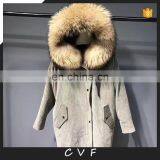 Popular style real sheep fur lining big raccoon fur collar jackets wholesale