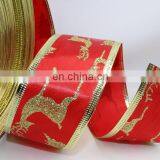 Red Ribbon With Glitter Deer And Tree Printed Grosgrain and Satin Ribbon Christmas Decoration DIY Handmade Materials thumbnail-2