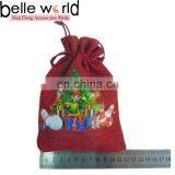 300dz Red Drawstring Christmas Candy Printed Burlap Bag