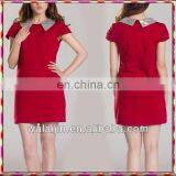 Sequin Collar Cap Sleeve Ladies Red Dress thumbnail-1