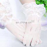 Hot Sell Nylon Black Fishnet Wrist Length White Wedding Gloves Driving Bridal Gloves With Lace Work Ribbon Bows