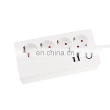 Universal EU Travel Extension Plug Socket 4 Outlets 2 USB Desktop Power Strip Surge Protector thumbnail-3