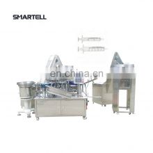 Two part syringe assembly machine to assembly disposable syringe without gasket