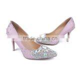 China Wholesale Beige Rubber Sole 6CM Heels Shoes, Pink Patent Leather Low Heel Crystal Wedding Shoes thumbnail-2