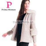 2015 Women Winter Leather Short Coat With Rex Rabbit Hat Detachable Sleeve Overcoat