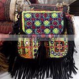 Multicolor banjara suede sling bags with leather fringes