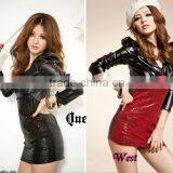 New Style! Women V Collar PU Dress thumbnail-1