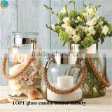 Glass Cylinder Vase Bulk Tall Clear Glass Lantern With Rope Handle thumbnail-2