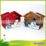 Outdoor Decorative Wooden House Shape Printing Snowman Flower Pot thumbnail-1