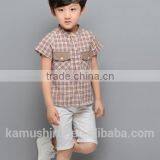 Aliabba Wholesale Fashion Boy Shirts Band Collar Short Sleeve Checks Shirts for Children thumbnail-3