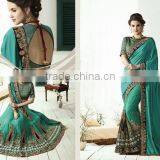 Heavy Embroidery Designer Saree+Catonic/Nylon Net Skirt With Jequard Blouse/saree Blouse Hand Designs thumbnail-1