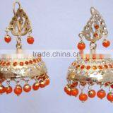 JADAU GOLD PLATED Dangler ORANGE JHUMKA TEMPLE EARRINGS Real Look thumbnail-2