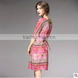 F20045A Europe Style Women Silk Dress Printed Pattern One Piece Dress thumbnail-2