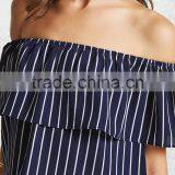Hot Sale Fashion Short Sleeve Summer Casual off Shoulder Striped Sexy Women Blouse thumbnail-3