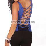 Nylon Spandex Dry Fit Training Singlet OEM Factory 88% Nylon 12% Spandex Women Nylon Blue Gym Vest thumbnail-1