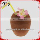 Hawaiian Plastic Straw and Flower Coconut Cup