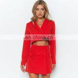 Fashion Women's Clothing Crop Button 2 Piece Suit Skirts Set thumbnail-4