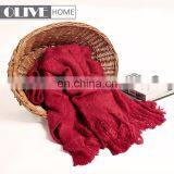 China New Bright Red Jacquard Mohair Acrylic Woven Throw Blankets With Tassels thumbnail-3
