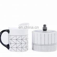 Luxury Black With White Line Creative Design Ceramic Coffee Mug Tea Cup Dinner Plate Ceramic Vase Cup Porcelain Tableware Set thumbnail-3