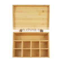 100% Bamboo Tea Box Chest Organizer 9 Storage Compartments Bamboo Storage Box thumbnail-1