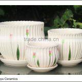 White Ceramic Pot of 3 Size in One Set thumbnail-1
