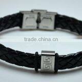 Handmade Leather Bracelets Braided Accessory Stainless Steel Loop Carved Chinese Picture Black Circle Mens Braided Bracelets thumbnail-1