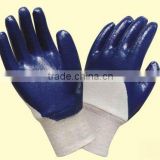 cotton knit gloves,safety cuff,blue nitrile coated,heavy duty working gloves in CHINA