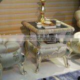 BISINI Fancy Flower Shaped Solid Wood With Fabric Chair, Neoclassic Style Living Room Tea Table and Chair Set (BF01-X1198) thumbnail-2