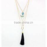 Layered Necklace Four Layered Turquoise Tassel Necklace Set thumbnail-1