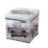 High Quality Car Print Faux Leather Foldable Storage Stool thumbnail-1