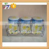 3pcs Kitchen Accessory Ceramic Pantry Canister Set With Metal Stand thumbnail-1