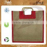 PP Laminated Jute Beach Bag With Wooden Square Cane Handle thumbnail-1