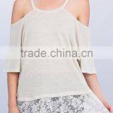 Women Clothing Summer 2017 LIGHT WEIGHT KNIT LACE HEM DETAIL OFF SHOULDER TOP Knitwear Women thumbnail-2