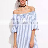 Stripe Design Women Sundress off Shoulder Latest Design Western Dress thumbnail-1