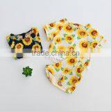 2017 Western Style Girls Sunflowers Printed Clothing Set Backless Tassel T-shirt and Split Shorts thumbnail-1