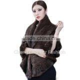 CX-B-M-21 Good Quality Fashion Cape Poncho/ Knitted Mink Fur Shawl thumbnail-6