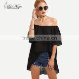 Maxnegio New Summer Ladies Sexy Crop Top off Shoulder Blouse Korean Clothes thumbnail-1