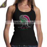 Latest Fashion AKA Afro Girl Rhinestone Transfer Motif On Cotton Black Fabric Tank Top Clothes