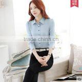 2016 New Style Women Fashion Long Sleeve Blue Shirt Ladies Office Formal White Shirt thumbnail-2